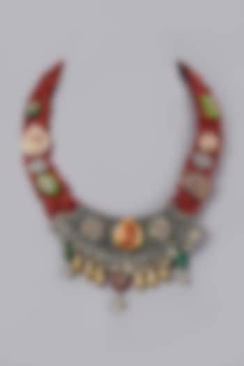 Oxidised Finish Choker Necklace With Semi-Precious Stones by ACCENTUATE