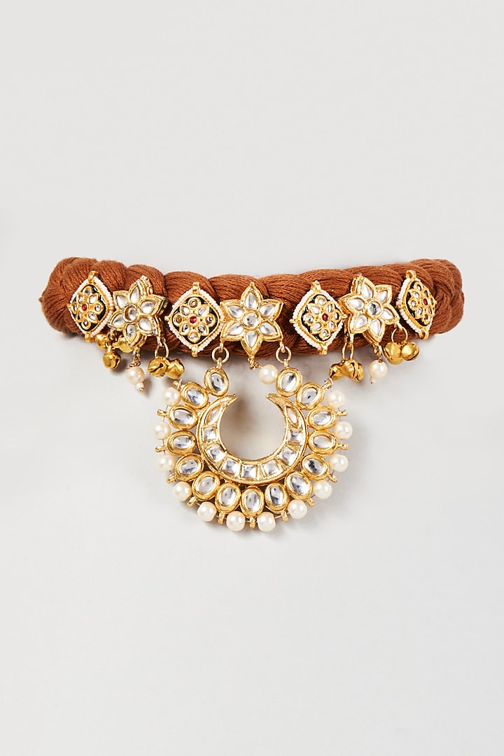 Gold Finish Kundan Polki & Pearl Choker Necklace by ACCENTUATE