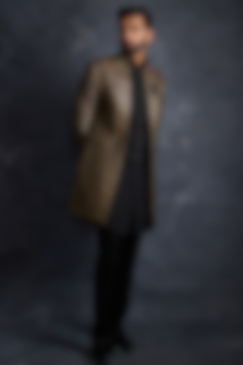 Black & Gold Barkini Polyester Zardosi Embroidered Indowestern Set by ACHKANN at Pernia's Pop Up Shop