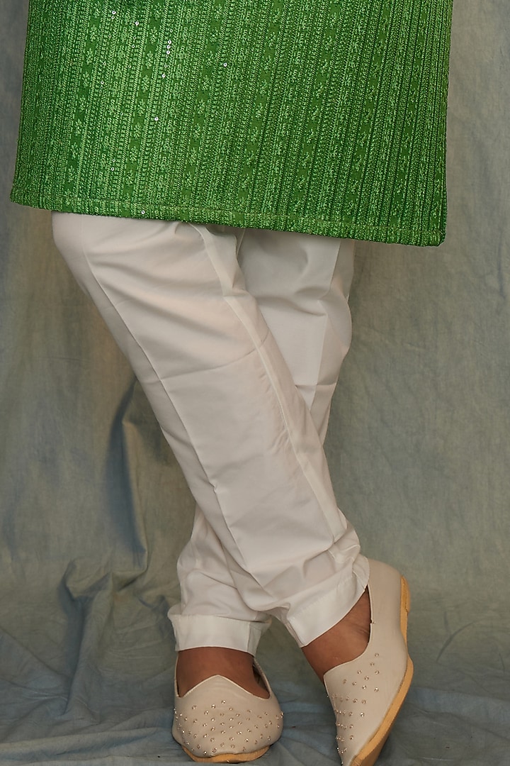 White & Green Ombre Chikankari Mirror Embroidered Kurta Set by ACHKANN at Pernia's Pop Up Shop