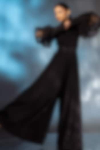 Black Georgette Embroidered Jumpsuit by AANCHAL VIJAYWARGI at Pernia's Pop Up Shop