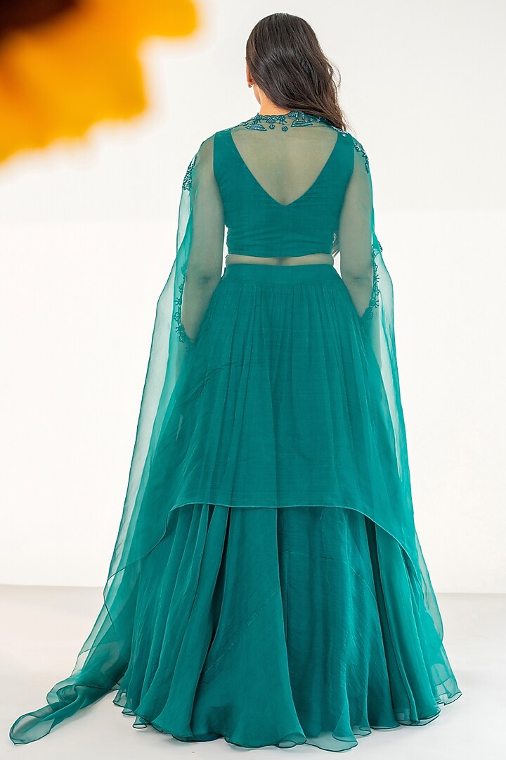Teal Organza Wedding Lehenga Set by AANCHAL VIJAYWARGI at Pernia's Pop Up Shop