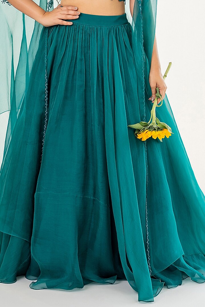 Teal Organza Wedding Lehenga Set by AANCHAL VIJAYWARGI at Pernia's Pop Up Shop