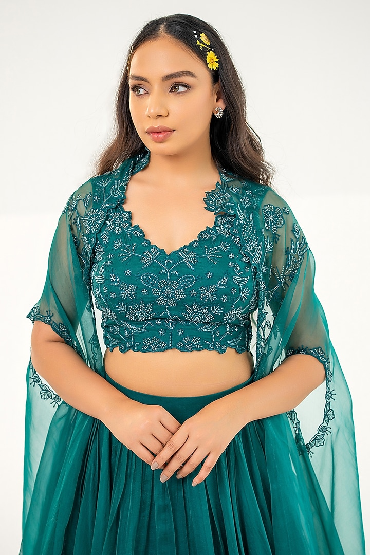 Teal Organza Wedding Lehenga Set by AANCHAL VIJAYWARGI at Pernia's Pop Up Shop