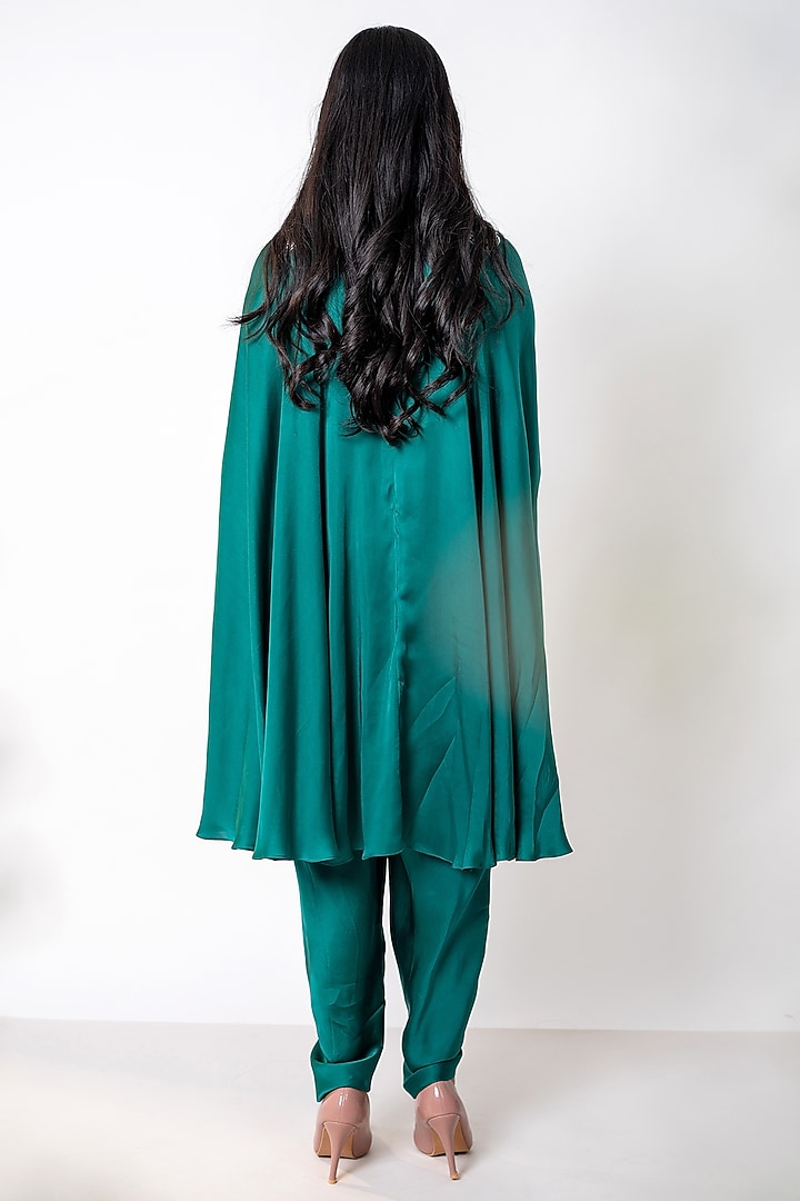 Teal Bemberg Satin Pearl Embroidered Kaftan Set by AANCHAL VIJAYWARGI at Pernia's Pop Up Shop