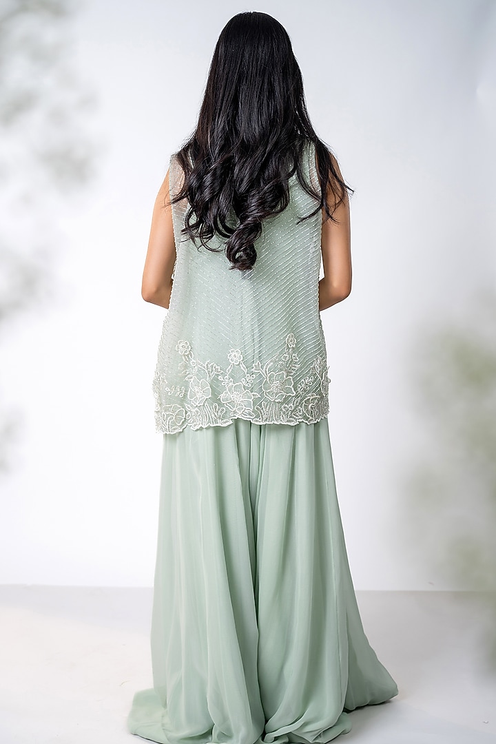 Mint Green Georgette Jumpsuit With Jacket by AANCHAL VIJAYWARGI at Pernia's Pop Up Shop