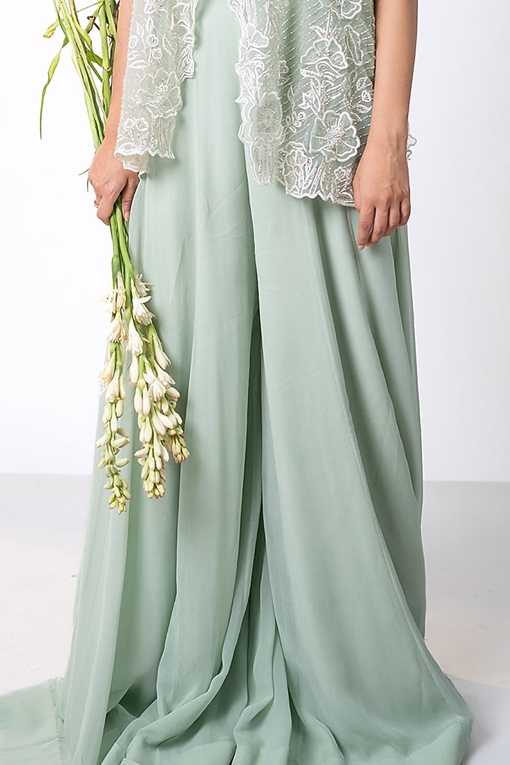 Mint Green Georgette Jumpsuit With Jacket by AANCHAL VIJAYWARGI at Pernia's Pop Up Shop