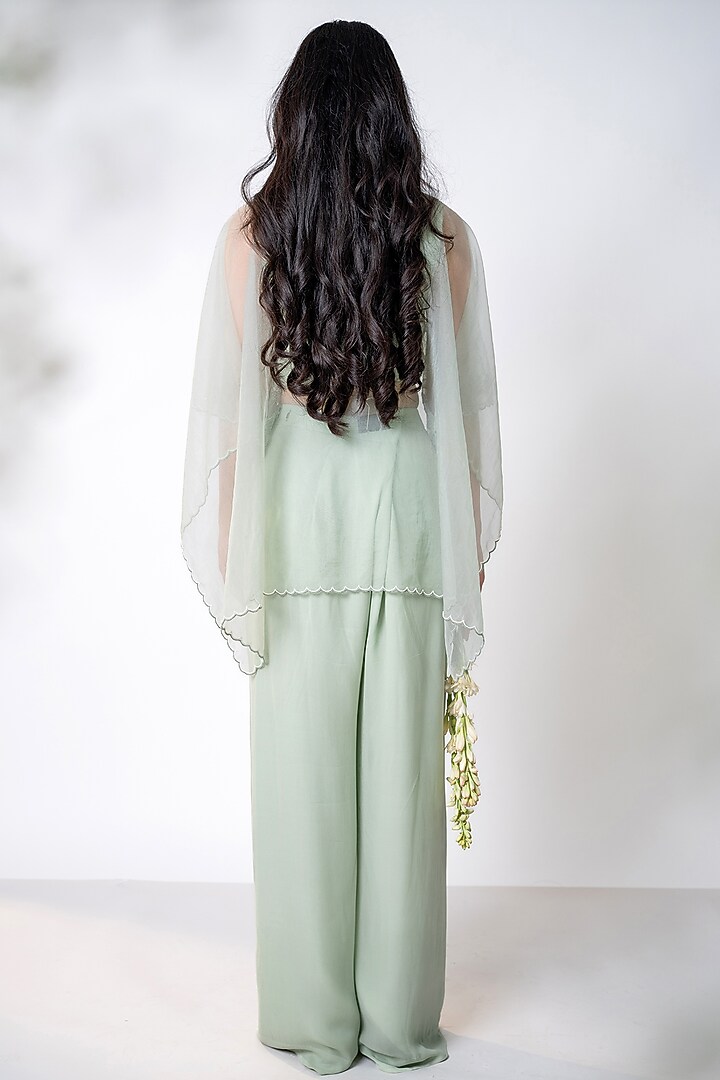 Mint Green Organza Pearl Embroidered Co-Ord Set by AANCHAL VIJAYWARGI at Pernia's Pop Up Shop