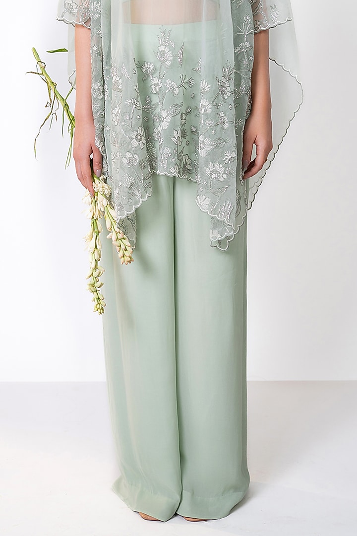 Mint Green Organza Pearl Embroidered Co-Ord Set by AANCHAL VIJAYWARGI at Pernia's Pop Up Shop