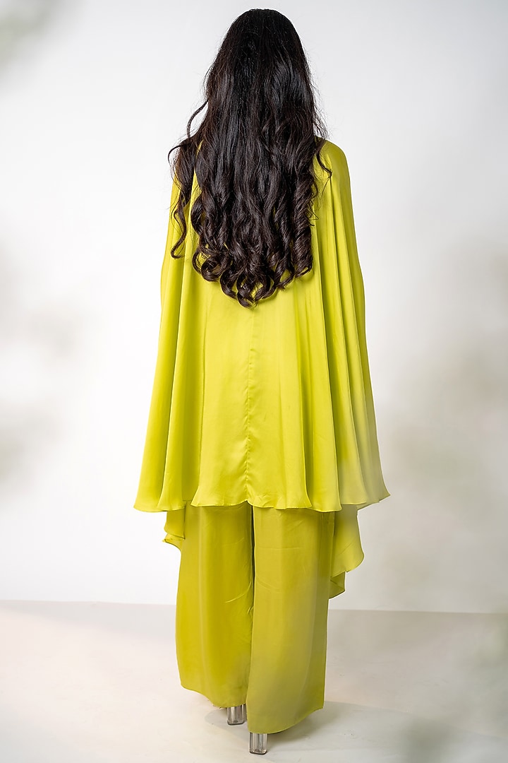Lime Green Bemberg Satin Pearl Embroidered Kaftan Set by AANCHAL VIJAYWARGI at Pernia's Pop Up Shop