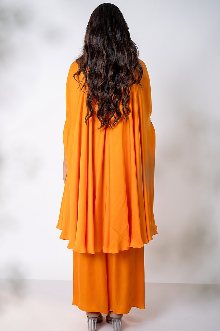 Orange Bemberg Satin Pearl Embroidered Kaftan Set by AANCHAL VIJAYWARGI at Pernia's Pop Up Shop