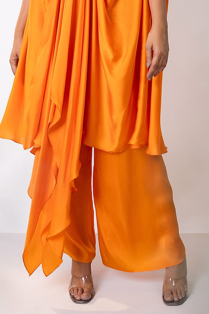 Orange Bemberg Satin Pearl Embroidered Kaftan Set by AANCHAL VIJAYWARGI at Pernia's Pop Up Shop