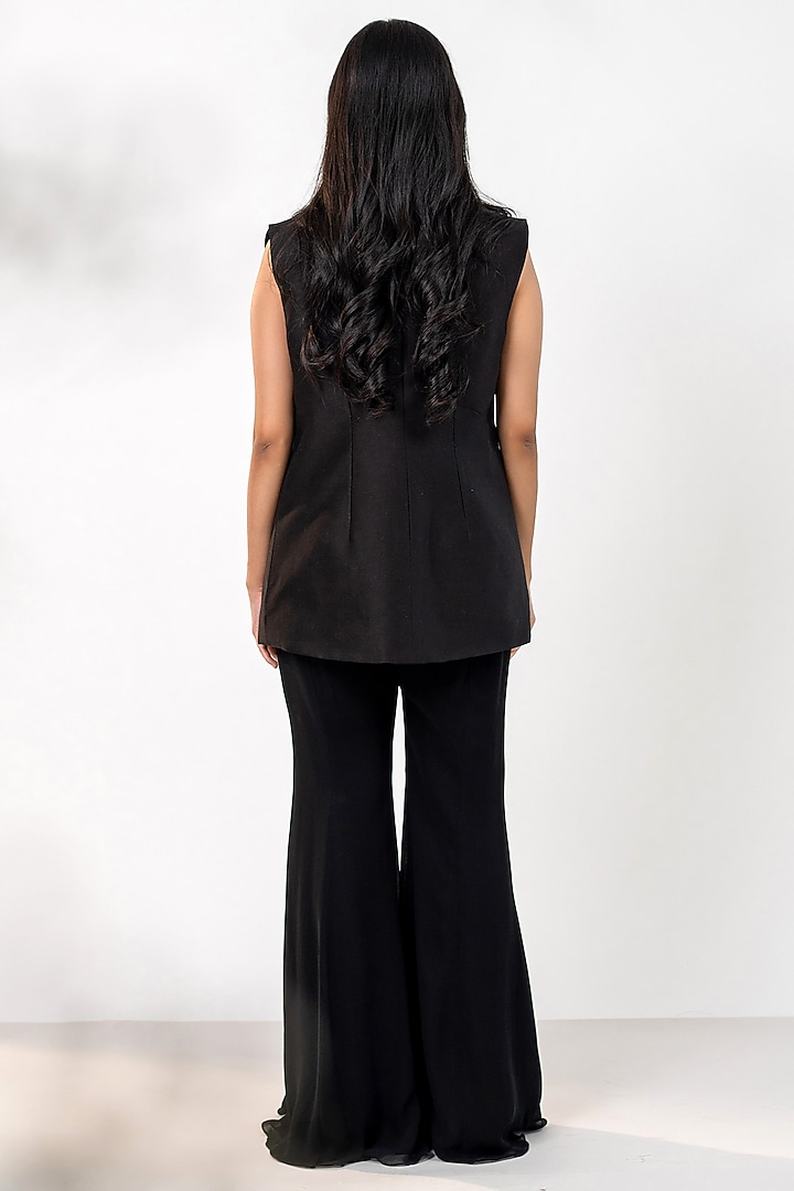 Black Chanderi Pearl Embellished Blazer Set by AANCHAL VIJAYWARGI at Pernia's Pop Up Shop