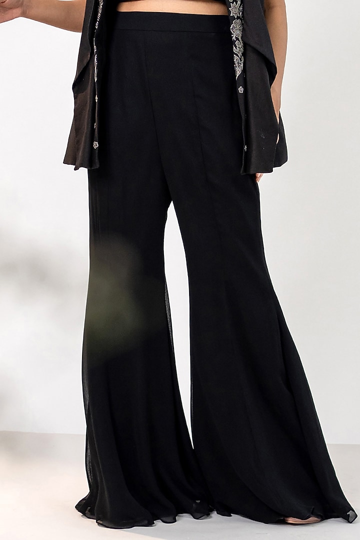 Black Chanderi Pearl Embellished Blazer Set by AANCHAL VIJAYWARGI at Pernia's Pop Up Shop