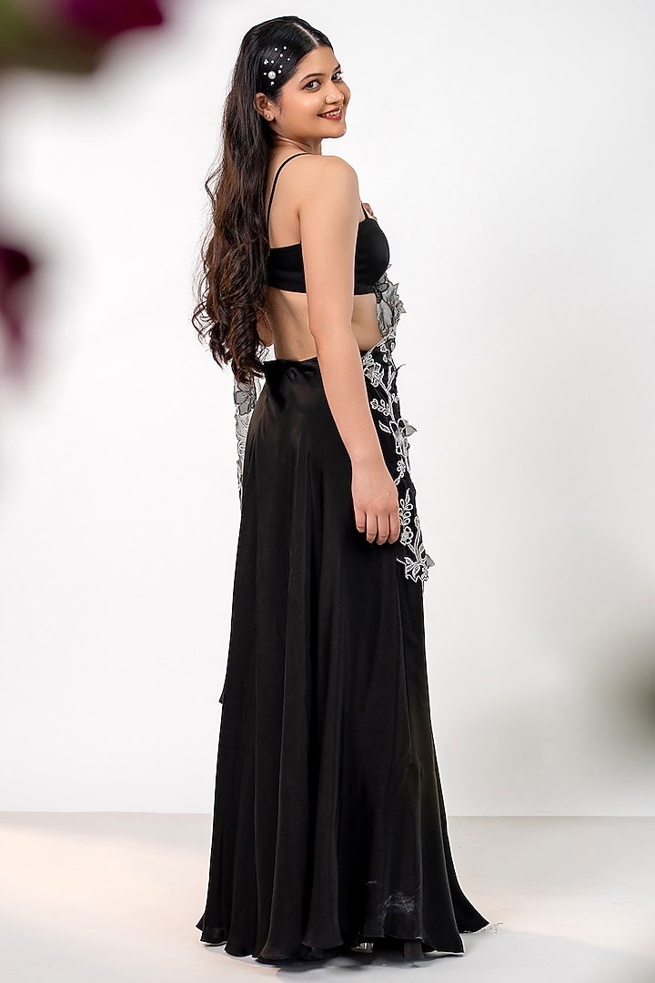 Black Bemberg Satin Skirt Set by AANCHAL VIJAYWARGI at Pernia's Pop Up Shop