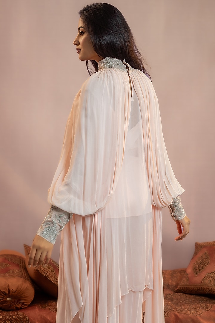 Baby Pink Georgette Floral 3D Embellished Kaftan Set by AANCHAL VIJAYWARGI at Pernia's Pop Up Shop