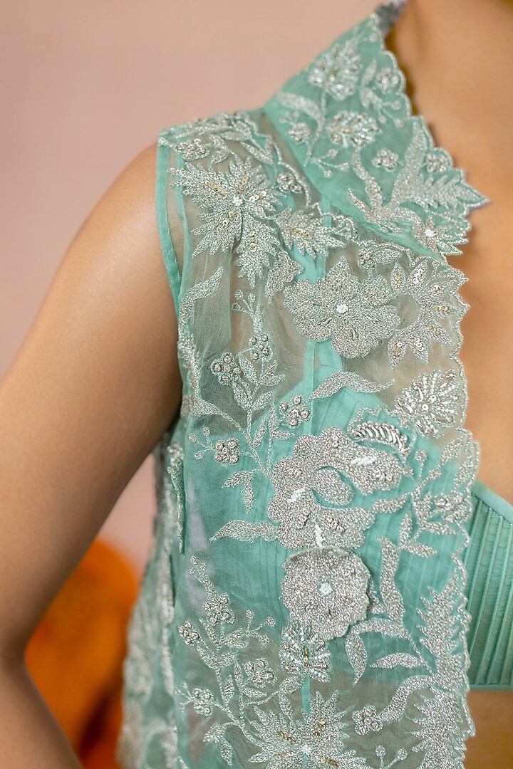 Sea Green Satin Flared Skirt Set by AANCHAL VIJAYWARGI at Pernia's Pop Up Shop