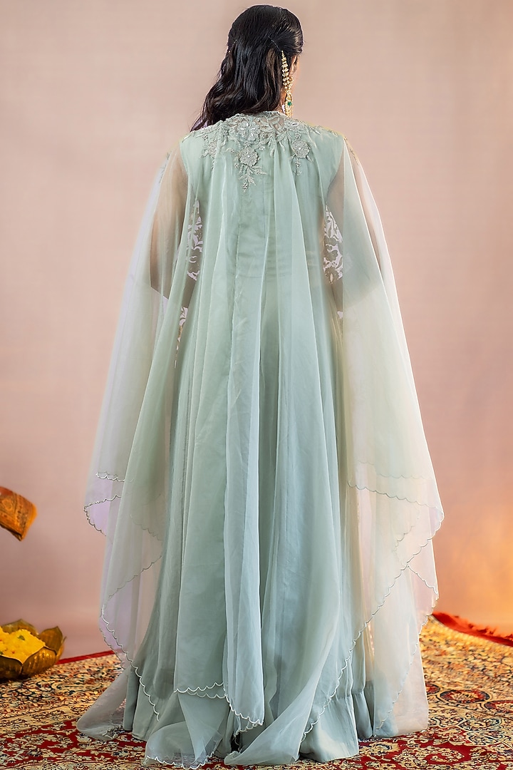 sachin and babi light blue dress White Full Sleeve Flowy Engagement Gown for Women | Perfect for Wedding &  Photoshoot main image 1