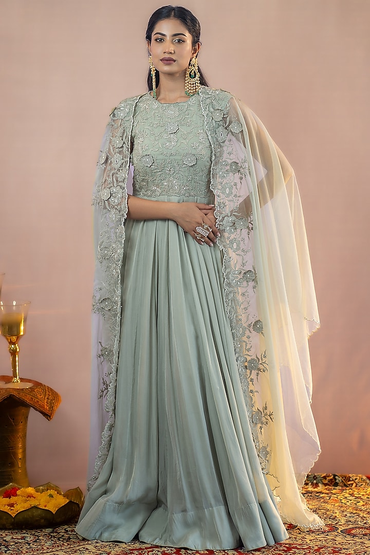 green emerald velvet dress Off Shoulder Grey Floral Applique A-Line Prom Dress – FancyVestido main image 0