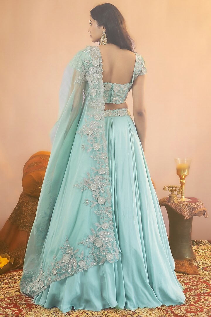 Sea Green Organza Wedding Lehenga Set by AANCHAL VIJAYWARGI at Pernia's Pop Up Shop