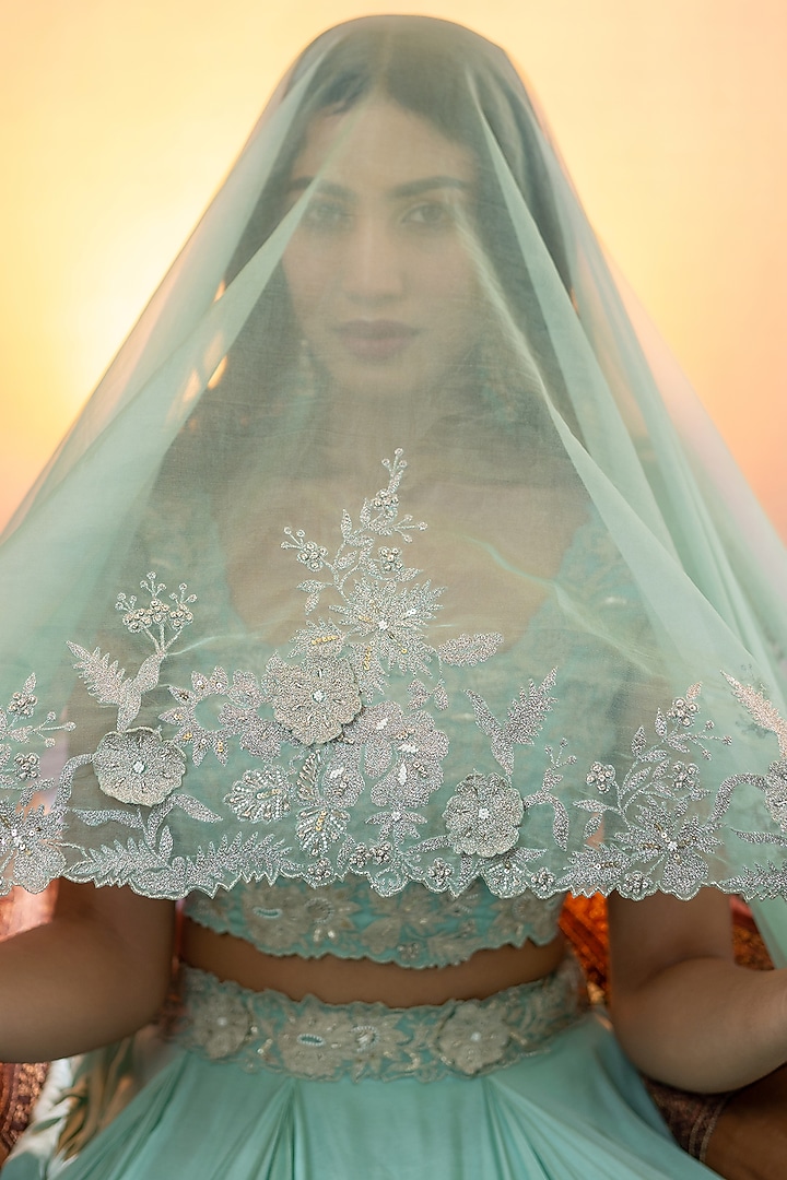 Sea Green Organza Wedding Lehenga Set by AANCHAL VIJAYWARGI at Pernia's Pop Up Shop