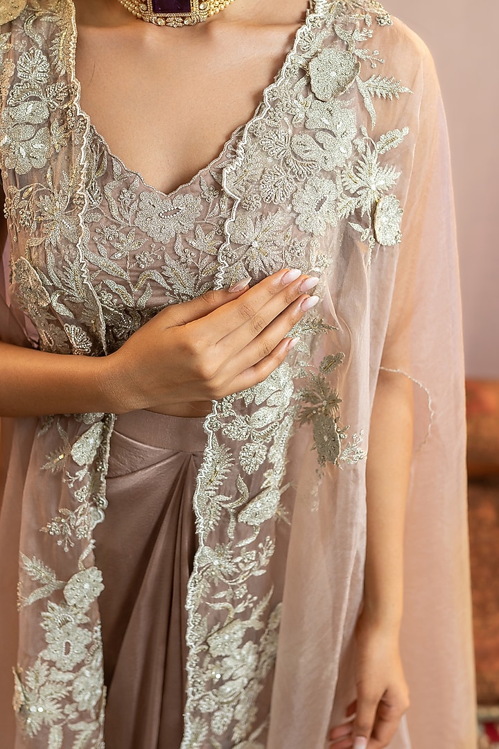 Mauve Pure Silk Draped Skirt Set by AANCHAL VIJAYWARGI at Pernia's Pop Up Shop