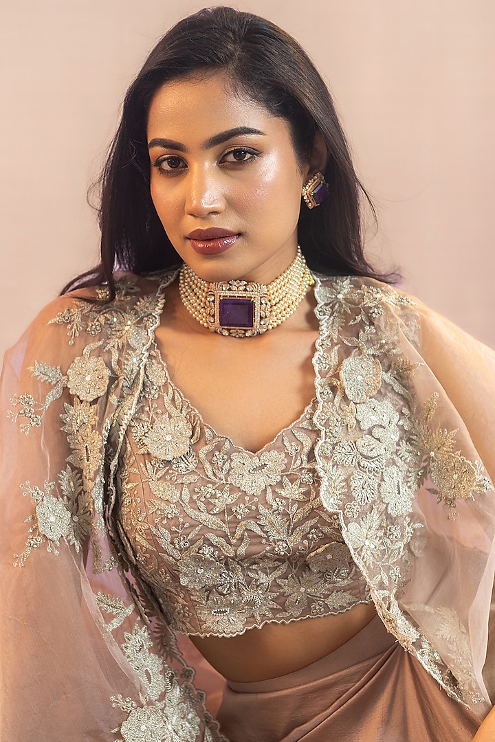 Mauve Pure Silk Draped Skirt Set by AANCHAL VIJAYWARGI at Pernia's Pop Up Shop