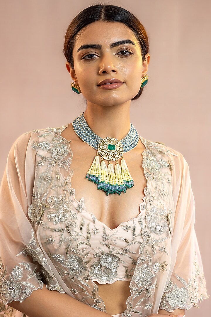 Peach Organza Pleated Skirt Set by AANCHAL VIJAYWARGI at Pernia's Pop Up Shop