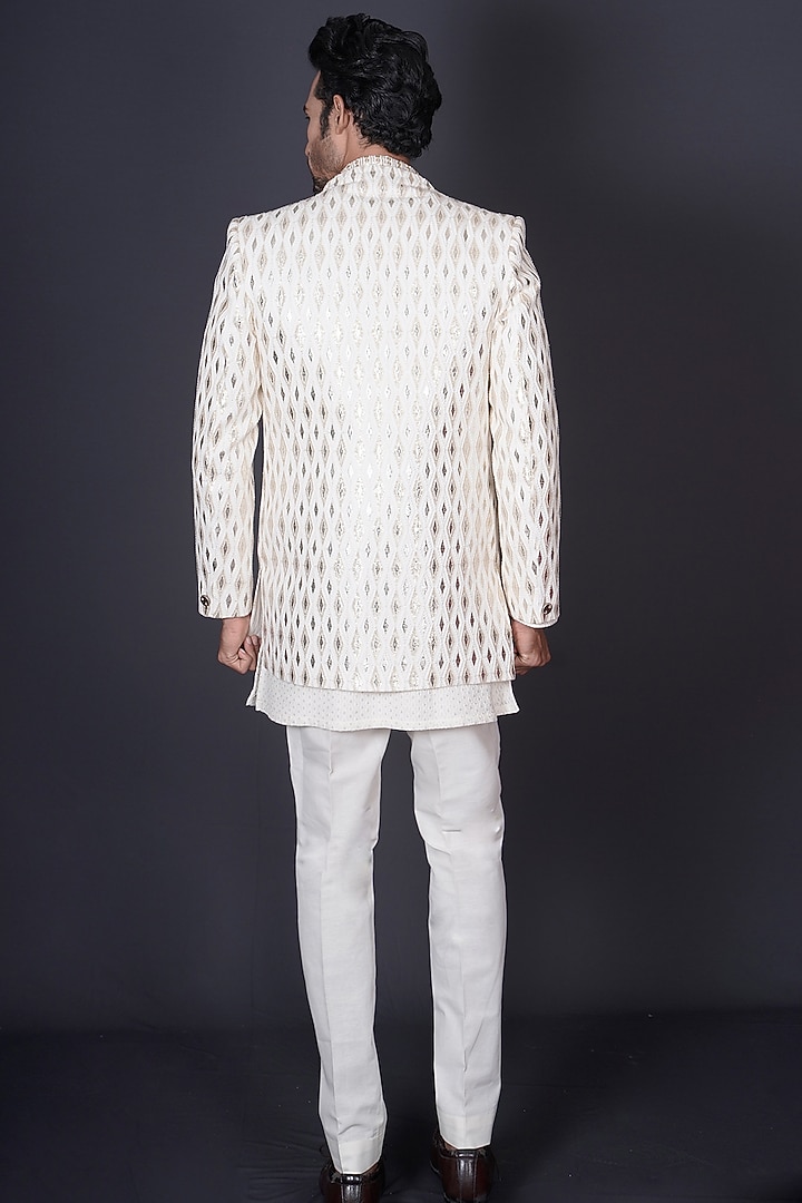 Ivory Raw Silk Gota Embroidered Indo-Western Set by Archana Kochhar Men at Pernia's Pop Up Shop
