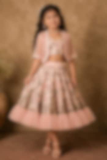 Pastel Pink Georgette Sequin Embellished Lehenga Set For Girls by Archana Kochhar Kids at Pernia's Pop Up Shop