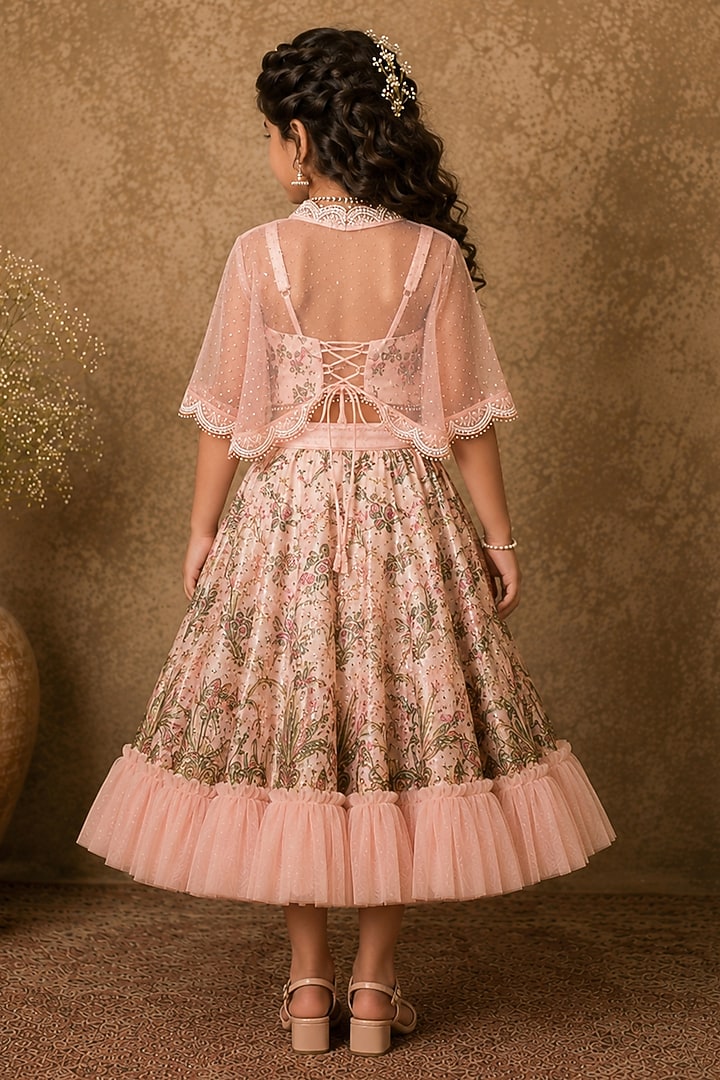 Pastel Pink Georgette Sequin Embellished Lehenga Set For Girls by Archana Kochhar Kids at Pernia's Pop Up Shop