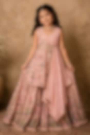 Pastel Pink Raw Silk Sequins Embroidered Sharara Set For Girls by Archana Kochhar Kids at Pernia's Pop Up Shop