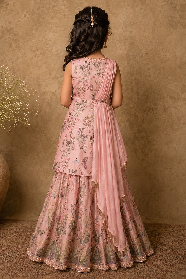 Pastel Pink Raw Silk Sequins Embroidered Sharara Set For Girls by Archana Kochhar Kids at Pernia's Pop Up Shop