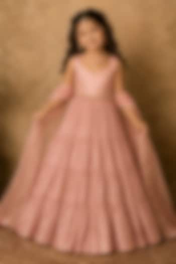Pastel Pink Georgette Paisley Printed Anarkali Set For Girls by Archana Kochhar Kids at Pernia's Pop Up Shop