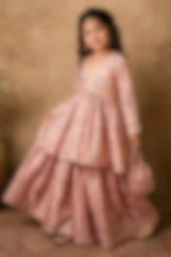 Pastel Pink Raw Silk Pearl Embroidered Sharara Set For Girls by Archana Kochhar Kids at Pernia's Pop Up Shop