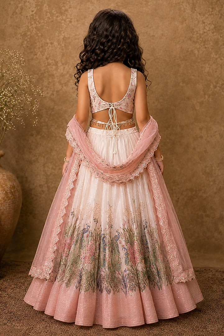 Pastel Pink Georgette Sequin Embroidered Lehenga Set For Girls by Archana Kochhar Kids at Pernia's Pop Up Shop