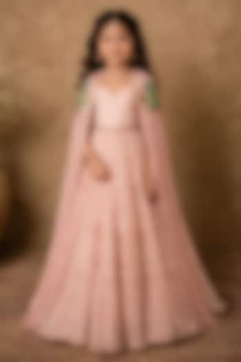 Pastel Pink Georgette Embroidered Anarkali Set For Girls by Archana Kochhar Kids at Pernia's Pop Up Shop