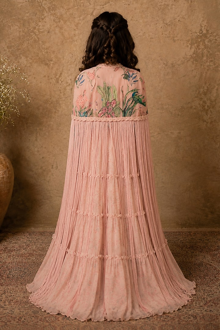Pastel Pink Georgette Embroidered Anarkali Set For Girls by Archana Kochhar Kids at Pernia's Pop Up Shop