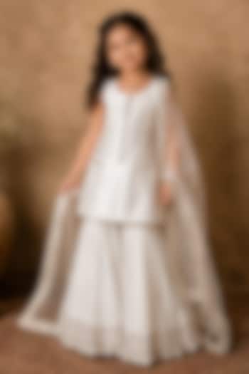 Ivory Handloom Chanderi Gota Embellished Sharara Set For Girls by Archana Kochhar Kids at Pernia's Pop Up Shop