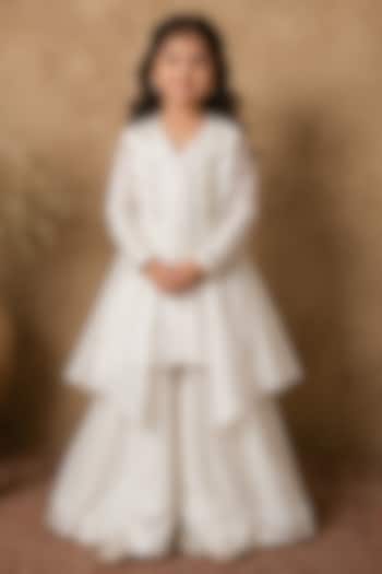 Ivory Handloom Chanderi Gota Embellished Sharara Set For Girls by Archana Kochhar Kids at Pernia's Pop Up Shop