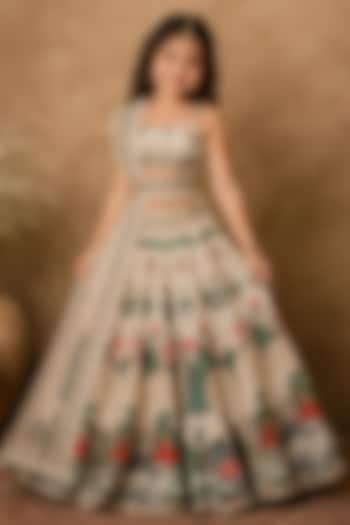 Ivory Raw Silk Digital Printed & Sequin Embroidered Lehenga Set For Girls by Archana Kochhar Kids at Pernia's Pop Up Shop