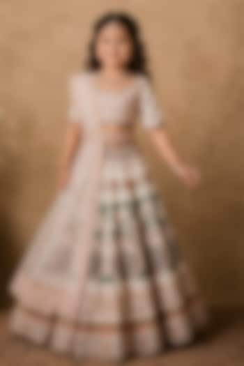 Ivory Raw Silk Digital Printed & Kasab Embroidered Lehenga Set For Girls by Archana Kochhar Kids at Pernia's Pop Up Shop
