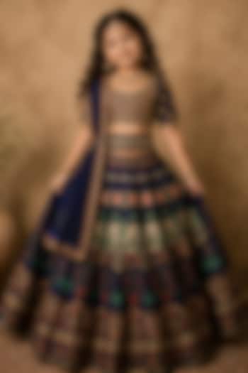 Purple Raw Silk Digital Printed & Kasab Embroidered Lehenga Set For Girls by Archana Kochhar Kids at Pernia's Pop Up Shop