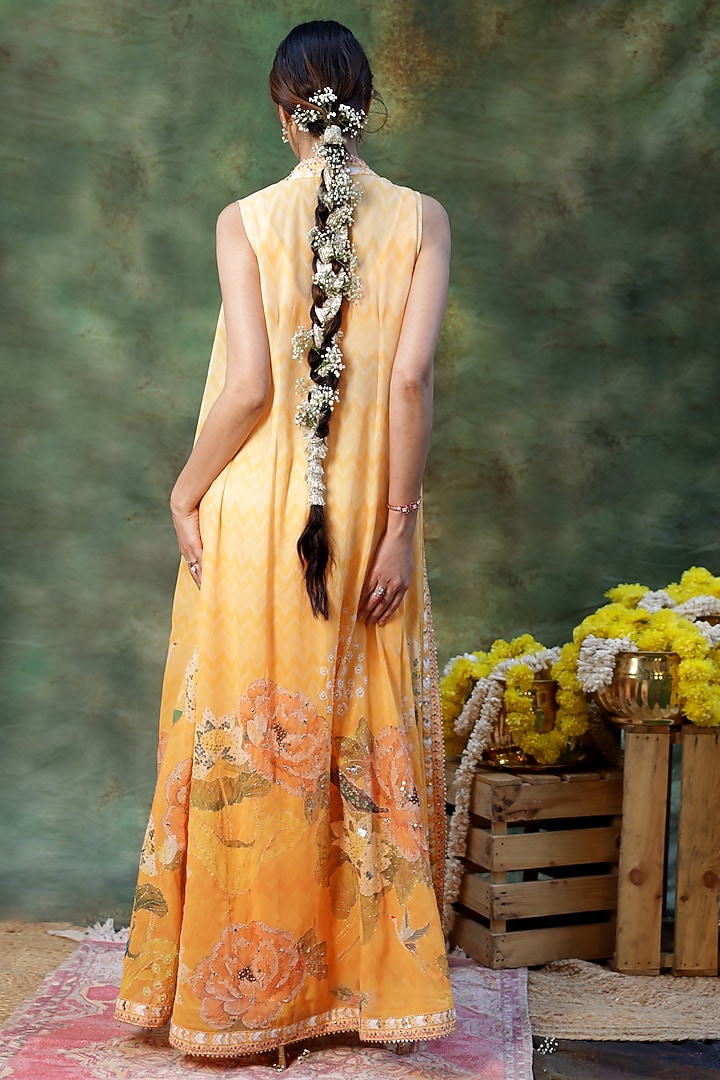 Yellow Georgette Digital Printed Jacket Set by Archana Kochhar at Pernia's Pop Up Shop