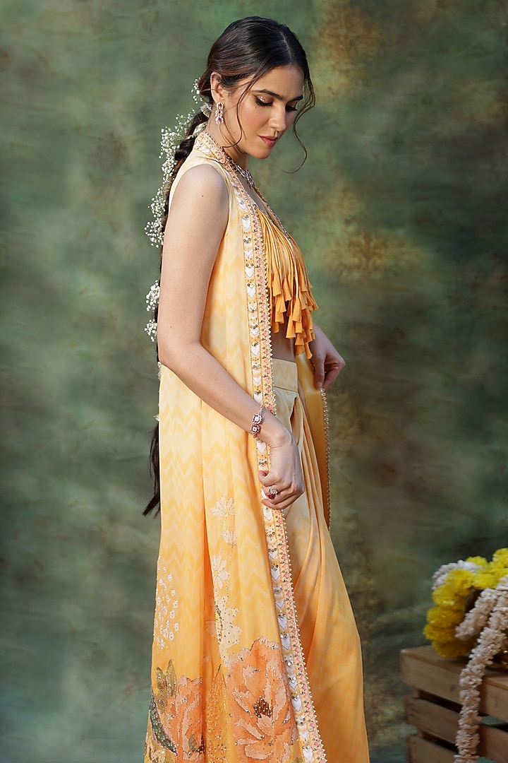 Yellow Georgette Digital Printed Jacket Set by Archana Kochhar at Pernia's Pop Up Shop