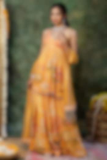 Yellow Georgette Floral Printed Wedding Sharara Set by Archana Kochhar at Pernia's Pop Up Shop