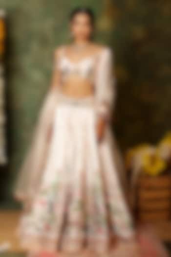 Ivory Raw Silk Digital Printed Wedding Lehenga Set by Archana Kochhar at Pernia's Pop Up Shop