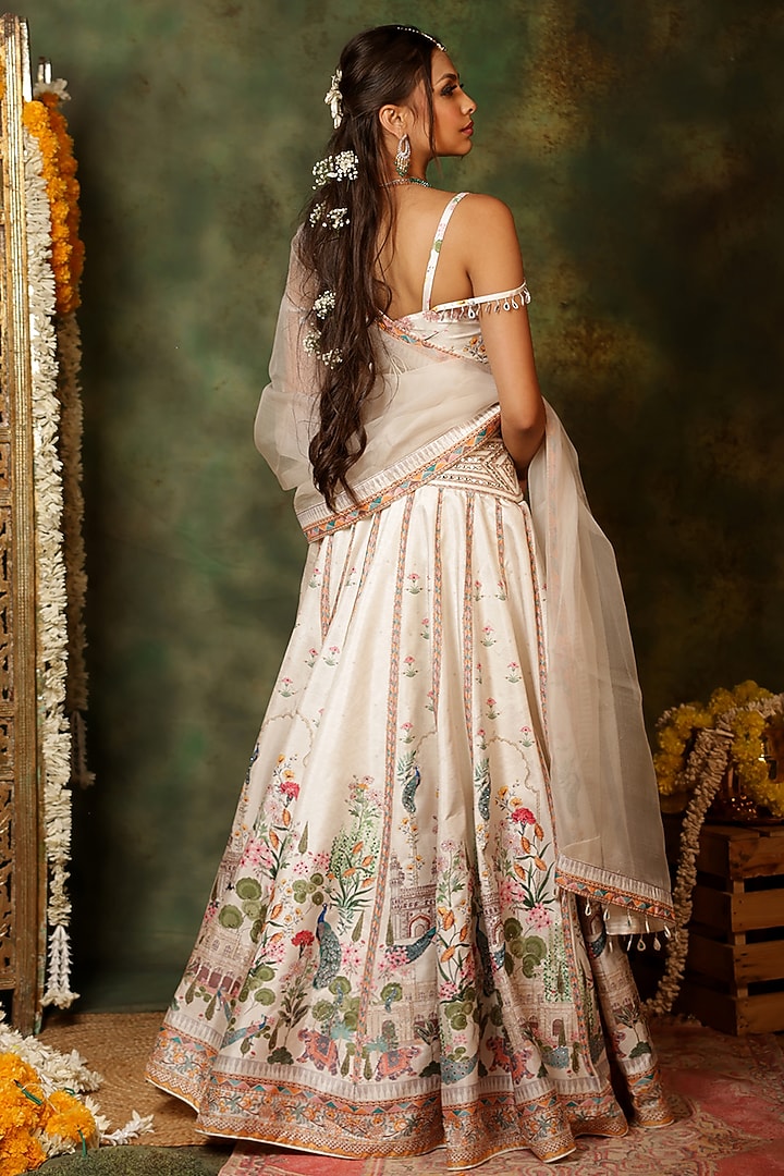 Ivory Raw Silk Digital Printed Wedding Lehenga Set by Archana Kochhar at Pernia's Pop Up Shop