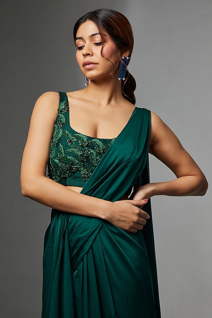 Green Satin Organza Skirt Wedding Saree Set by Archana Kochhar at Pernia's Pop Up Shop