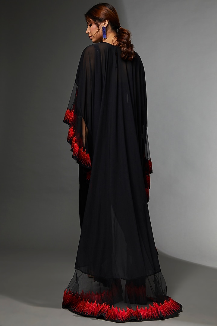 Black & Red Net Embroidered Cape Set by Archana Kochhar at Pernia's Pop Up Shop